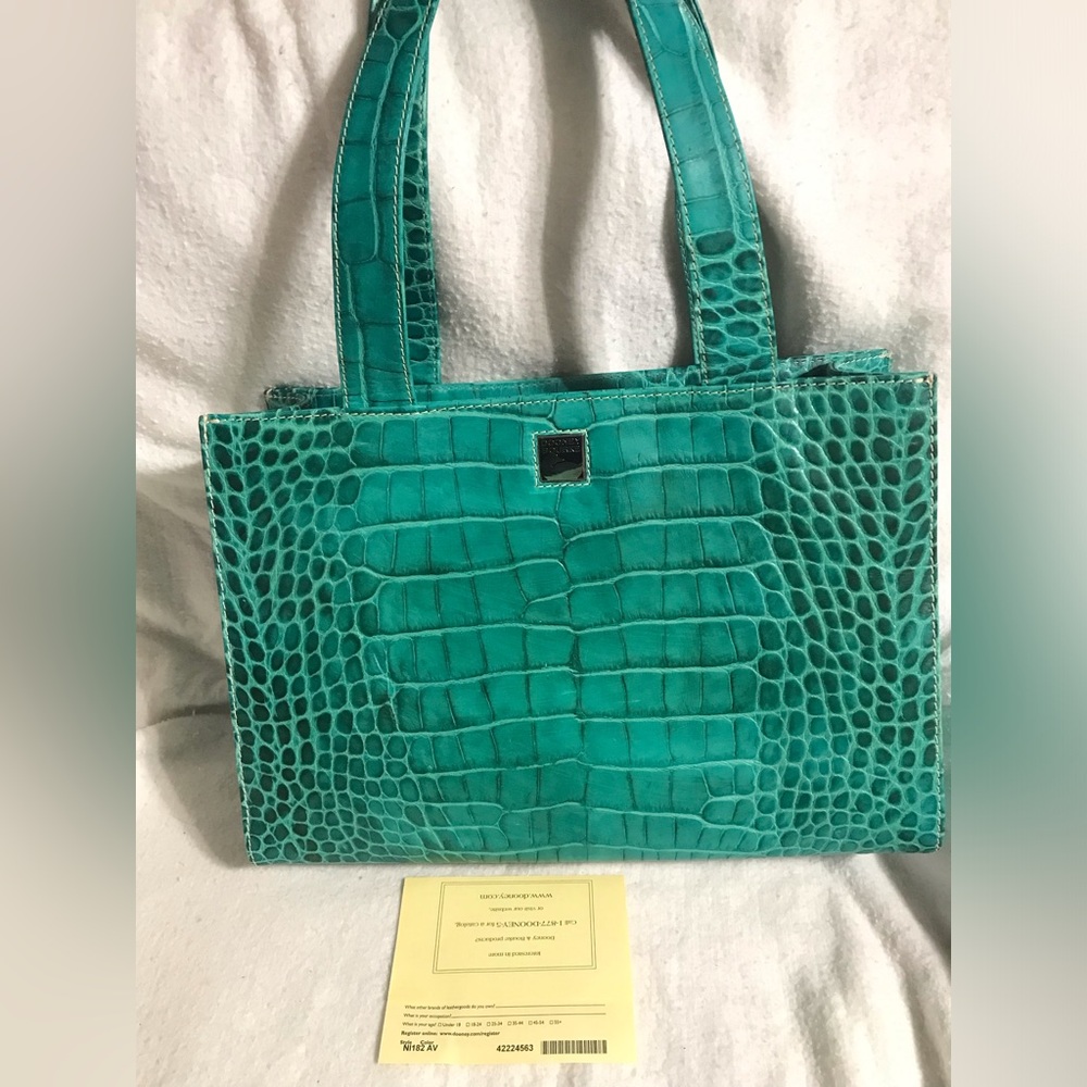 Vintage Dooney & Bourke Large Croc Embossed Tote Bag, color Aqua